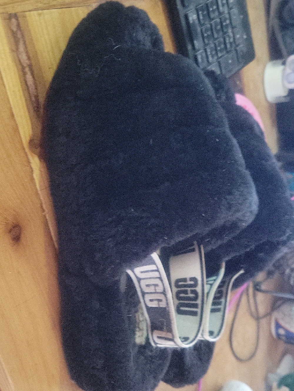 UGG Black Fuzzy Slide Slippers - Picture 4 of 5